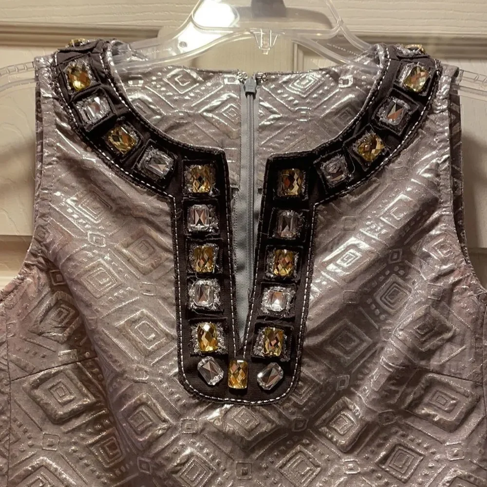 Tory Burch Silver Jewel Neck Sheath Dress